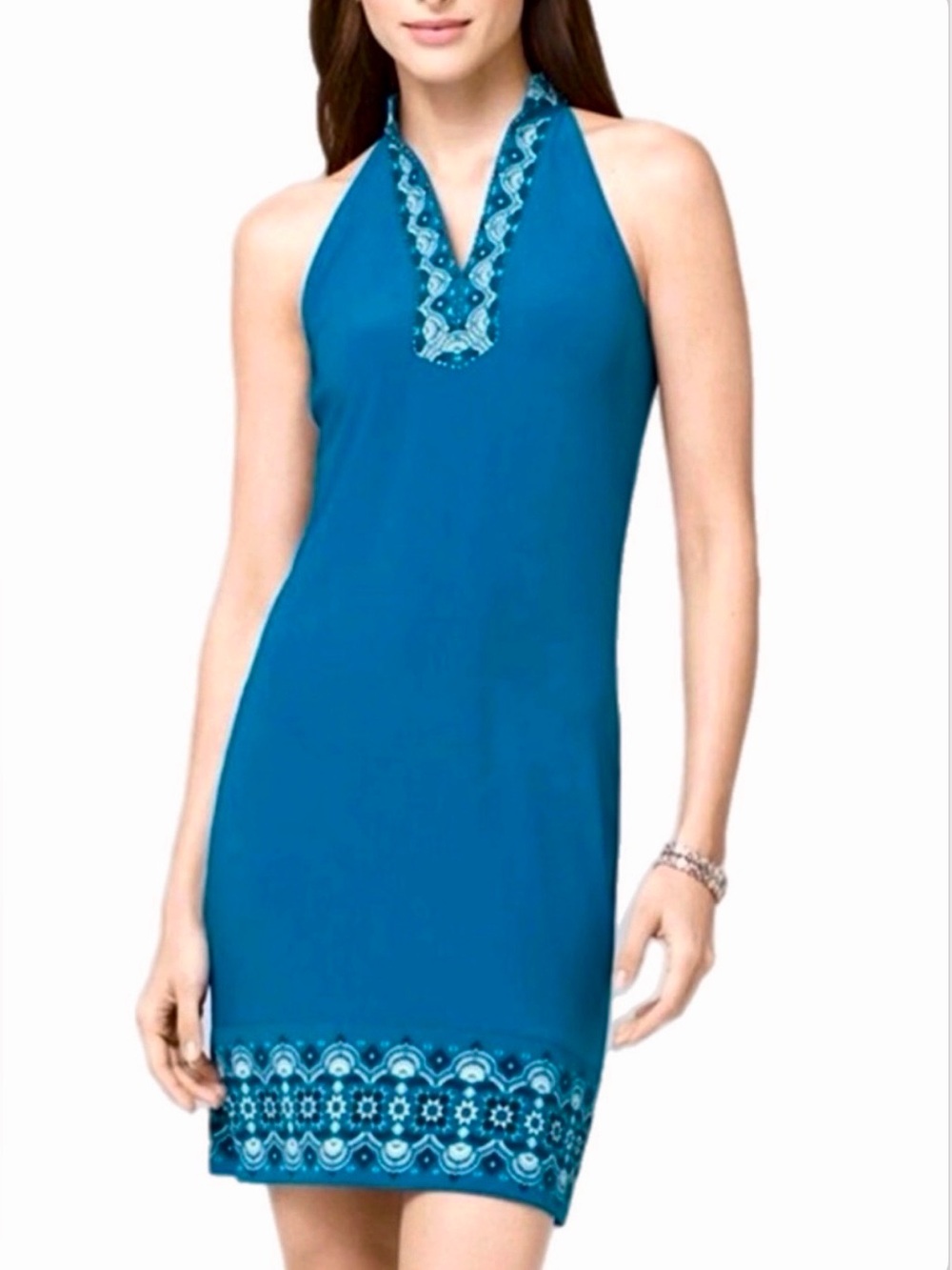 White House Black Market Blue Beaded Dress Size Large